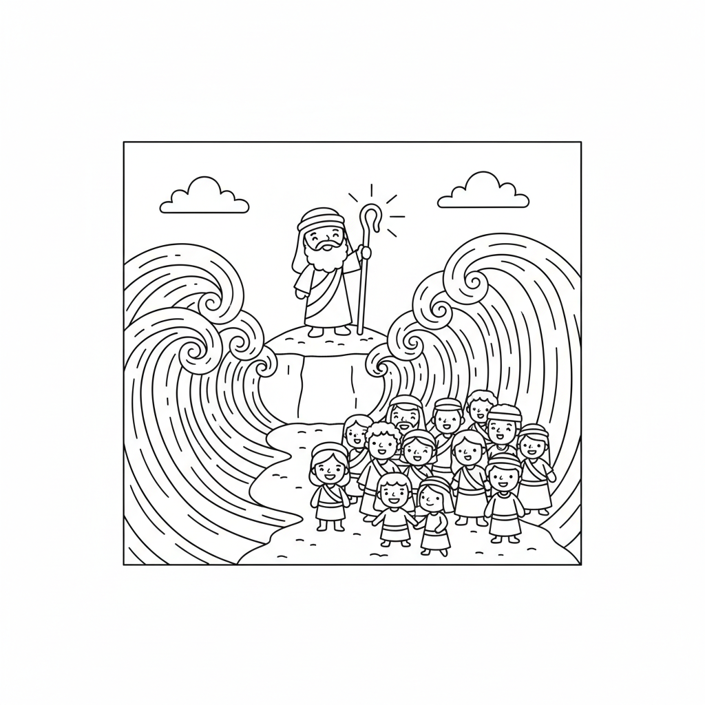 Moisés abre o mar vermelho para colorir