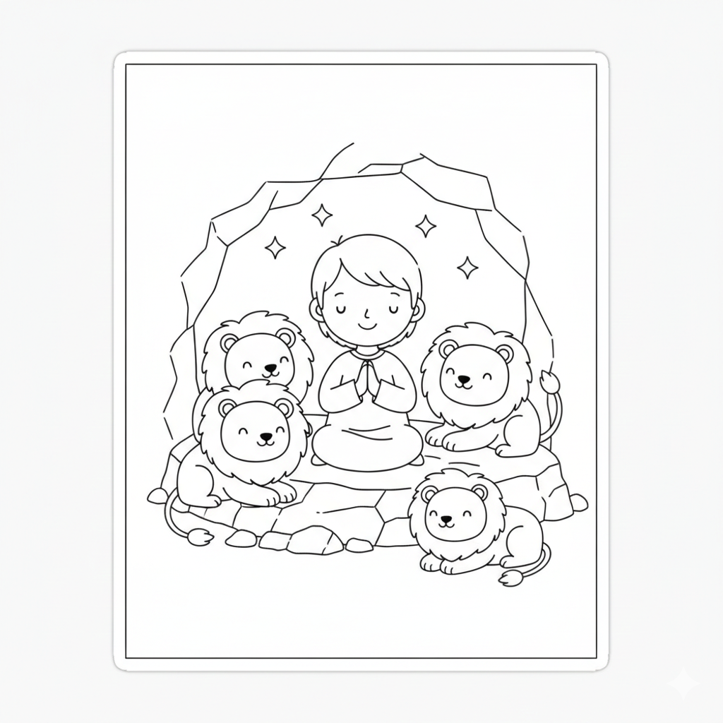 Daniel na cova dos Leões para colorir