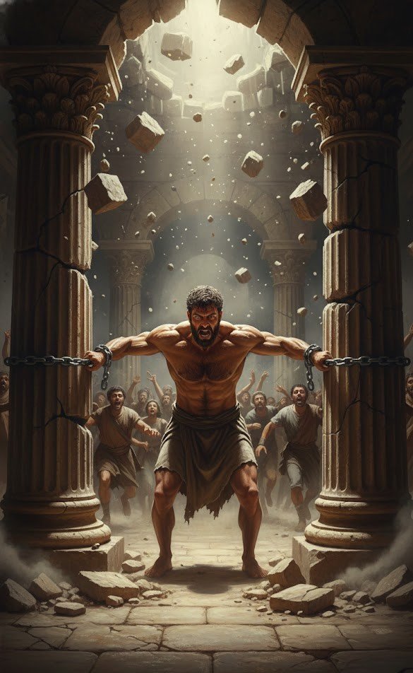 Sansão derrubando as colunas